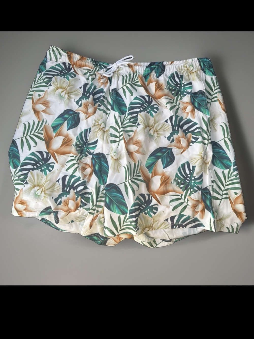 Men’s Tropical Floral Drawstring Shorts - White/Green Biwisy 3XL